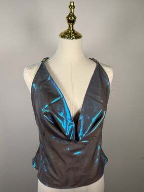 My Beachy Side Metallic Iridescent Cowl Neck Beaded Back Top Size M